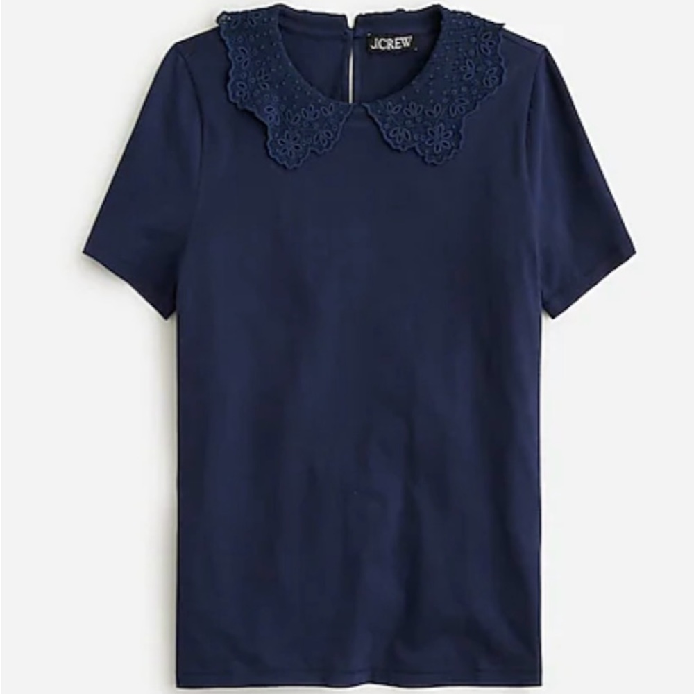 J. Crew Midnight Blue Crochet Collar Blouse Womens Size Small